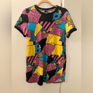 Disney Nightmare Before Christmas Sally Patchwork Short Tshirt Dress Top Sz S